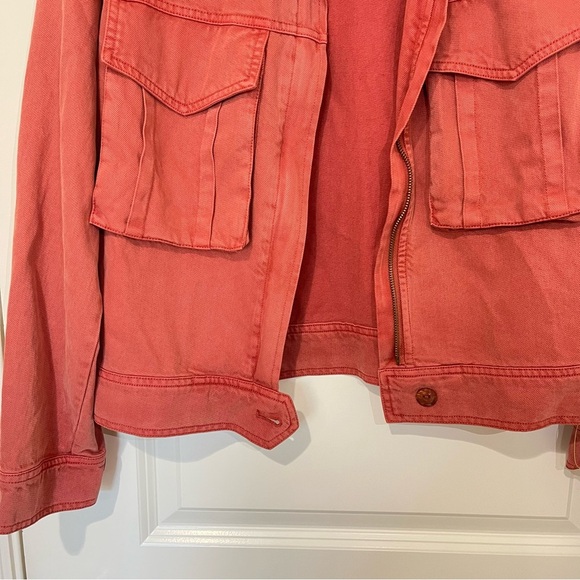 YOUNG FABULOUS and BROKE Red Orange Coral Denim Jacket Size S - Picture 4 of 8